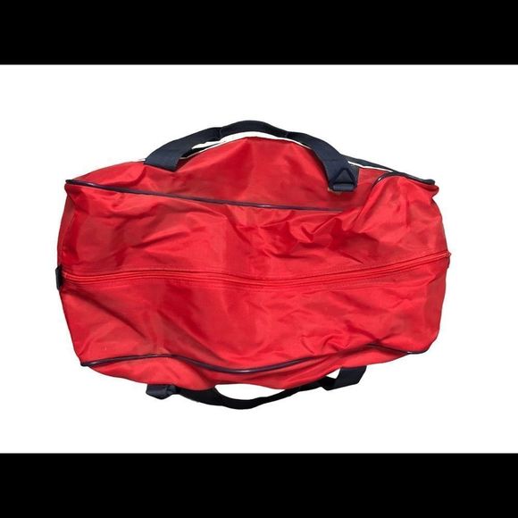 Vintage 80s 90s Adidas Duffle Bag Gym Travel Retro Spellout Mega Red Duffel - Picture 4 of 8